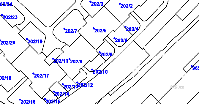 Parcela st. 202/8 v KÚ Frýdek, Katastrální mapa