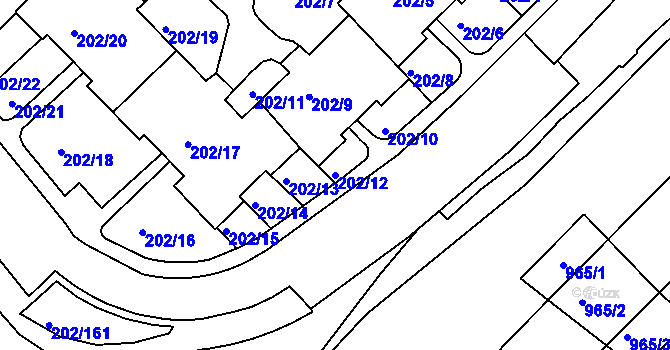 Parcela st. 202/12 v KÚ Frýdek, Katastrální mapa