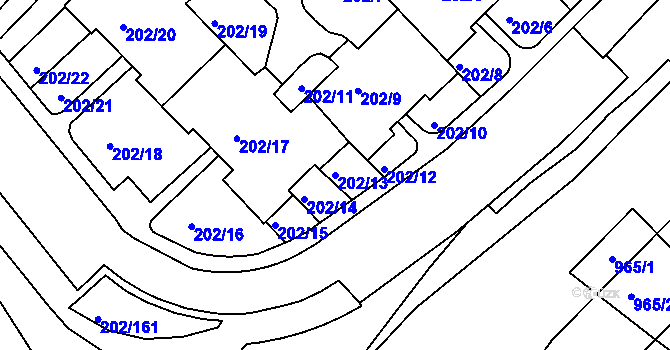 Parcela st. 202/13 v KÚ Frýdek, Katastrální mapa