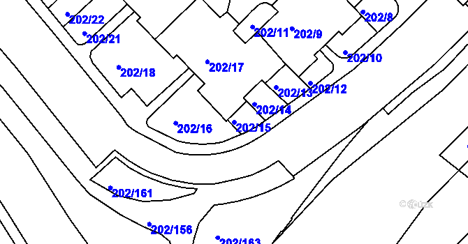 Parcela st. 202/15 v KÚ Frýdek, Katastrální mapa