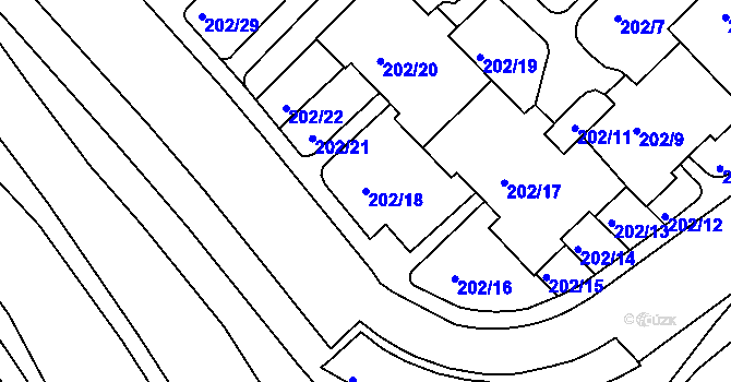 Parcela st. 202/18 v KÚ Frýdek, Katastrální mapa