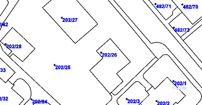 Parcela st. 202/26 v KÚ Frýdek, Katastrální mapa