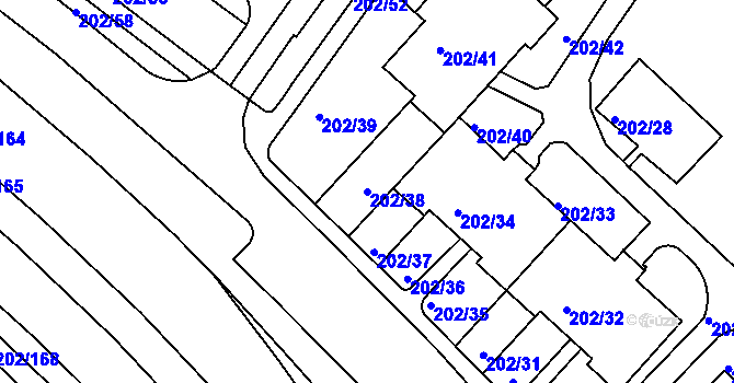 Parcela st. 202/38 v KÚ Frýdek, Katastrální mapa