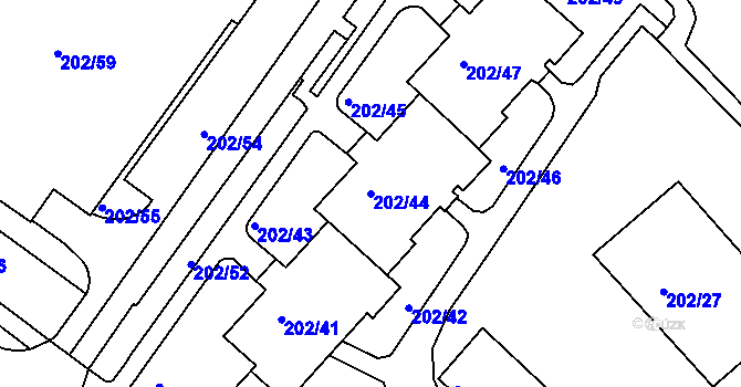 Parcela st. 202/44 v KÚ Frýdek, Katastrální mapa