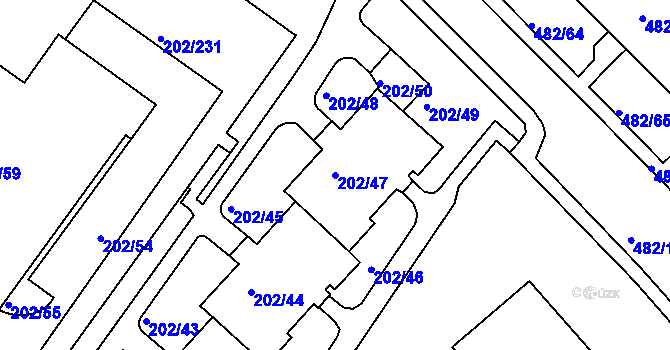 Parcela st. 202/47 v KÚ Frýdek, Katastrální mapa