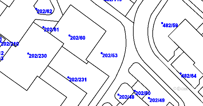 Parcela st. 202/53 v KÚ Frýdek, Katastrální mapa
