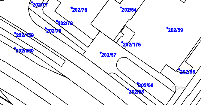 Parcela st. 202/57 v KÚ Frýdek, Katastrální mapa