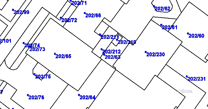 Parcela st. 202/63 v KÚ Frýdek, Katastrální mapa