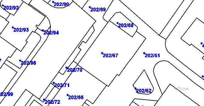 Parcela st. 202/67 v KÚ Frýdek, Katastrální mapa