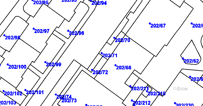 Parcela st. 202/71 v KÚ Frýdek, Katastrální mapa