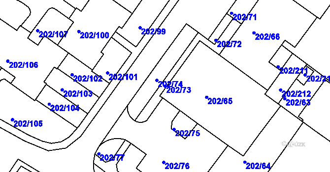 Parcela st. 202/73 v KÚ Frýdek, Katastrální mapa