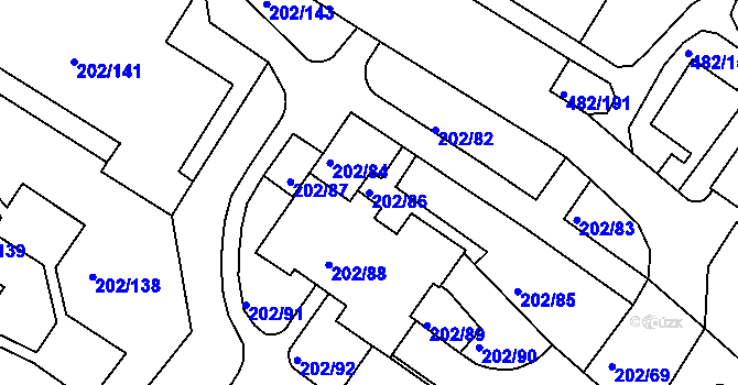 Parcela st. 202/86 v KÚ Frýdek, Katastrální mapa