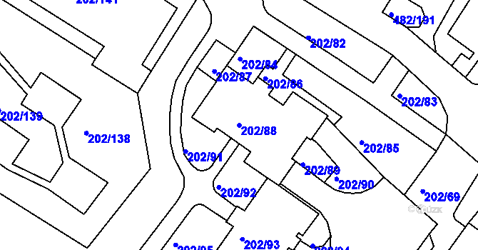 Parcela st. 202/88 v KÚ Frýdek, Katastrální mapa