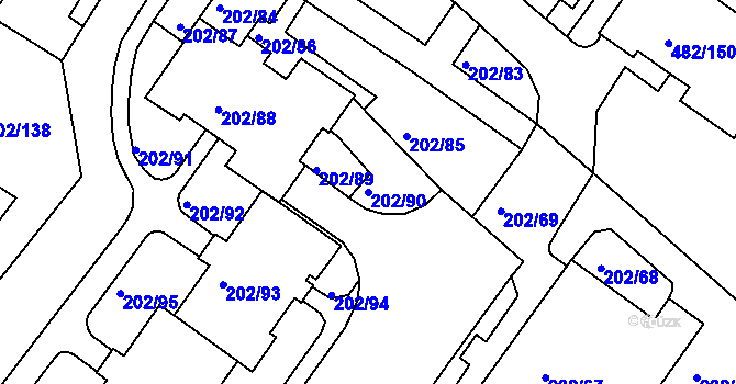 Parcela st. 202/90 v KÚ Frýdek, Katastrální mapa