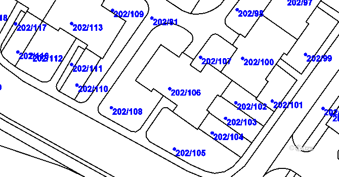 Parcela st. 202/106 v KÚ Frýdek, Katastrální mapa
