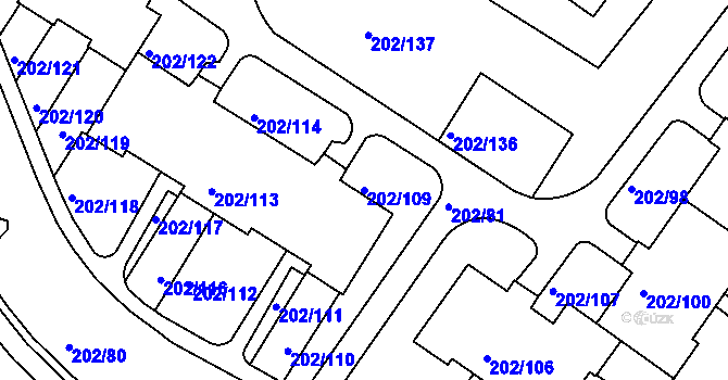 Parcela st. 202/109 v KÚ Frýdek, Katastrální mapa