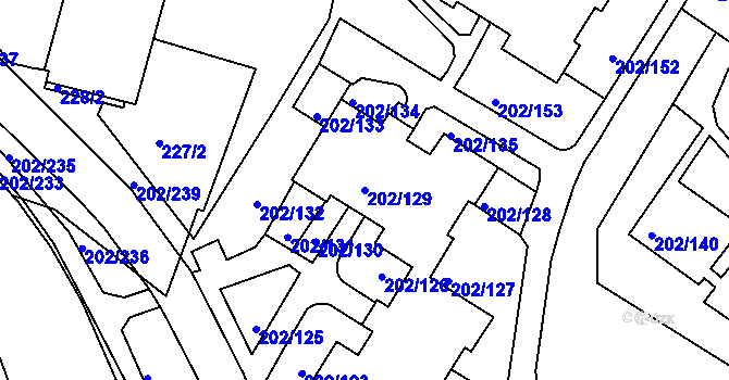 Parcela st. 202/129 v KÚ Frýdek, Katastrální mapa