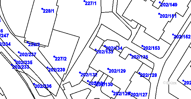 Parcela st. 202/133 v KÚ Frýdek, Katastrální mapa