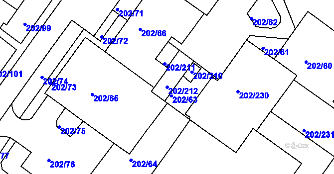 Parcela st. 202/212 v KÚ Frýdek, Katastrální mapa