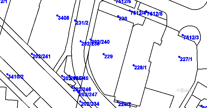 Parcela st. 229 v KÚ Frýdek, Katastrální mapa