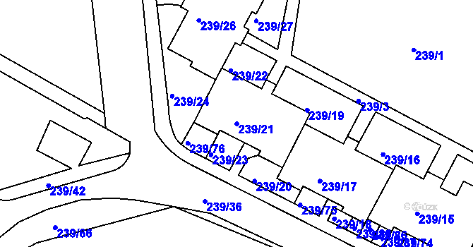 Parcela st. 239/21 v KÚ Frýdek, Katastrální mapa