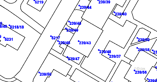 Parcela st. 239/43 v KÚ Frýdek, Katastrální mapa