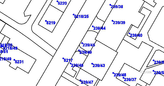 Parcela st. 239/45 v KÚ Frýdek, Katastrální mapa