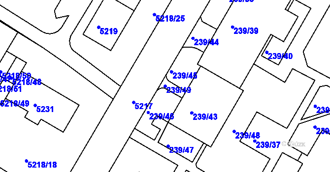 Parcela st. 239/49 v KÚ Frýdek, Katastrální mapa
