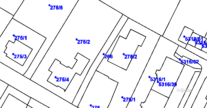 Parcela st. 266 v KÚ Frýdek, Katastrální mapa