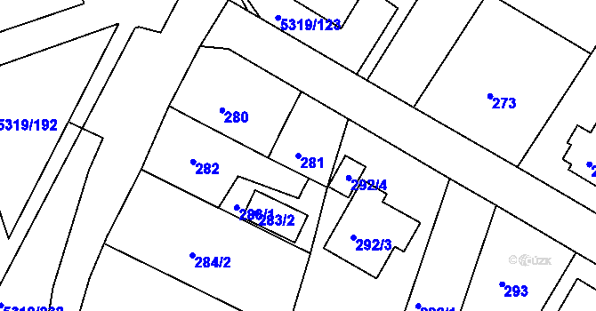 Parcela st. 281 v KÚ Frýdek, Katastrální mapa