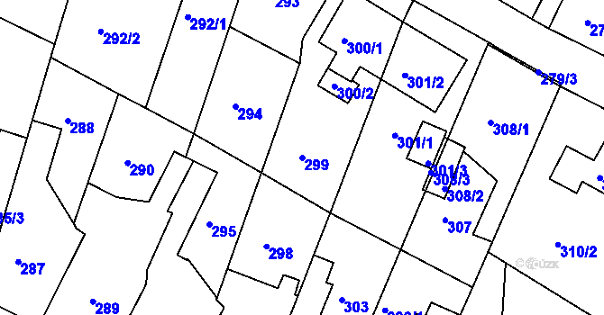 Parcela st. 299 v KÚ Frýdek, Katastrální mapa