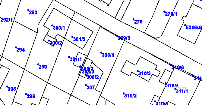 Parcela st. 308/1 v KÚ Frýdek, Katastrální mapa