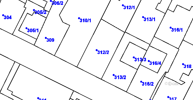 Parcela st. 312/2 v KÚ Frýdek, Katastrální mapa
