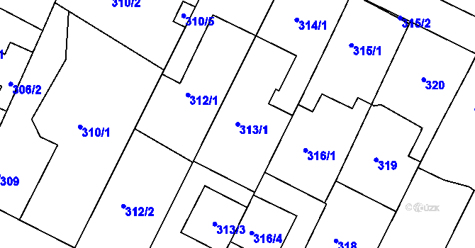 Parcela st. 313/1 v KÚ Frýdek, Katastrální mapa