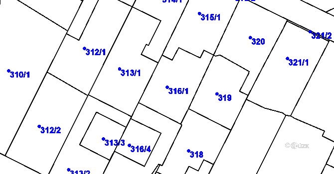 Parcela st. 316/1 v KÚ Frýdek, Katastrální mapa