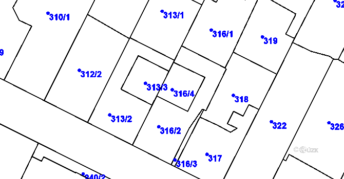 Parcela st. 316/4 v KÚ Frýdek, Katastrální mapa