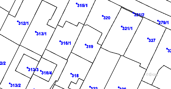 Parcela st. 319 v KÚ Frýdek, Katastrální mapa