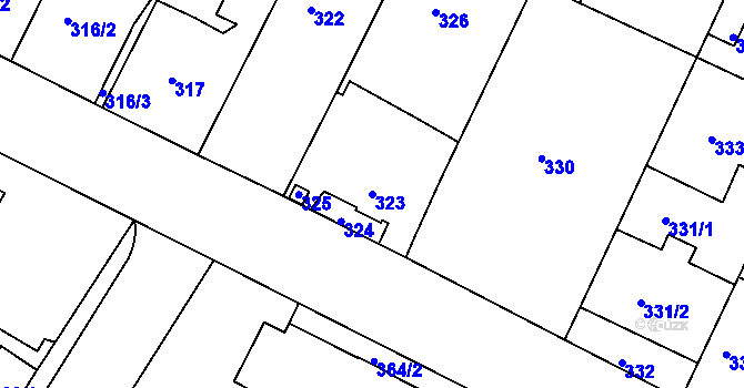 Parcela st. 323 v KÚ Frýdek, Katastrální mapa