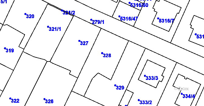 Parcela st. 328 v KÚ Frýdek, Katastrální mapa