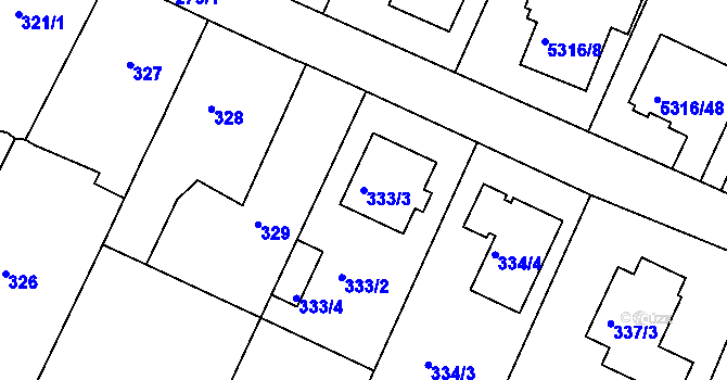 Parcela st. 333/3 v KÚ Frýdek, Katastrální mapa