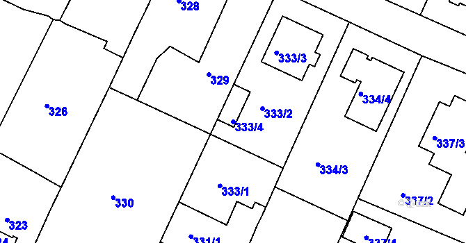 Parcela st. 333/4 v KÚ Frýdek, Katastrální mapa