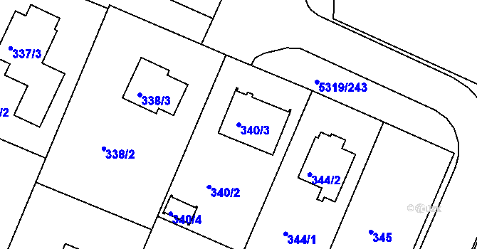 Parcela st. 340/3 v KÚ Frýdek, Katastrální mapa