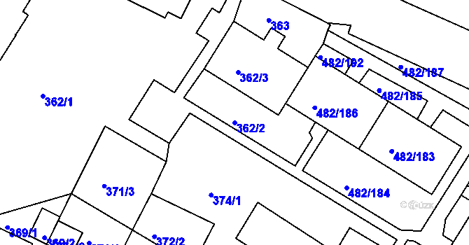 Parcela st. 362/2 v KÚ Frýdek, Katastrální mapa