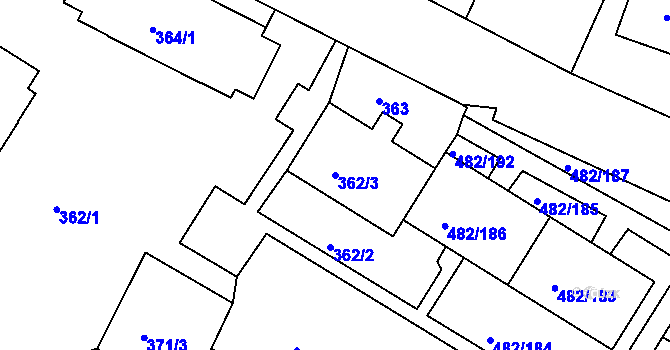 Parcela st. 362/3 v KÚ Frýdek, Katastrální mapa