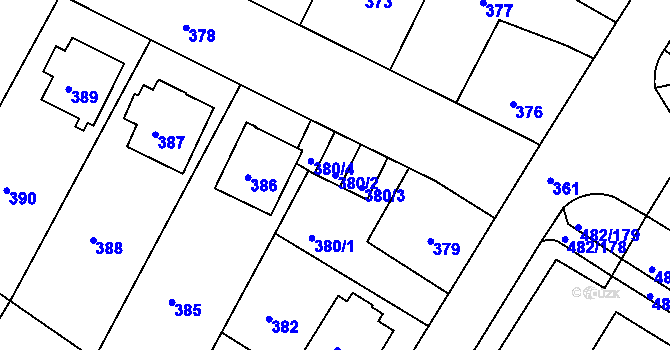 Parcela st. 380/2 v KÚ Frýdek, Katastrální mapa