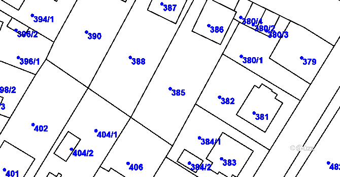Parcela st. 385 v KÚ Frýdek, Katastrální mapa