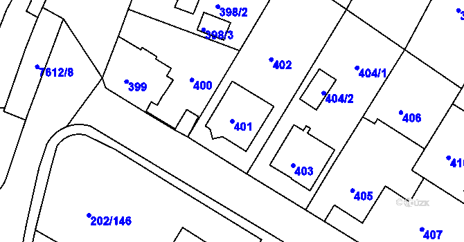 Parcela st. 401 v KÚ Frýdek, Katastrální mapa