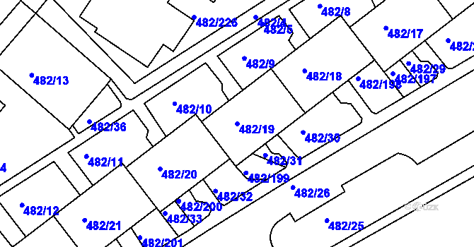Parcela st. 482/19 v KÚ Frýdek, Katastrální mapa