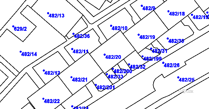 Parcela st. 482/20 v KÚ Frýdek, Katastrální mapa