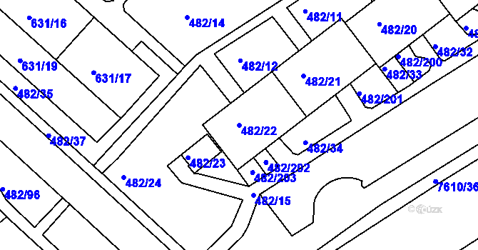 Parcela st. 482/22 v KÚ Frýdek, Katastrální mapa